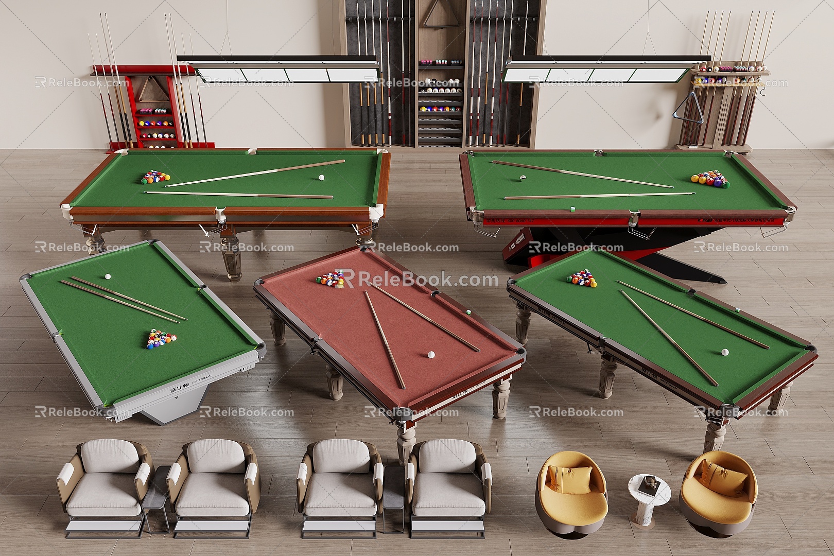 Billiards Table Billiards Storage Cabinet Billiards Supplies Billiards Table Combination Shadowless Lamp 3d model