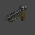 Tactical Pistol With Detailed Green Grip Top Mounted Sight And Tactical Flashlight Features