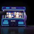Neon Lit Branded Bar Counter Featuring ARCOURT CHIVAS Ballantine and Standing People