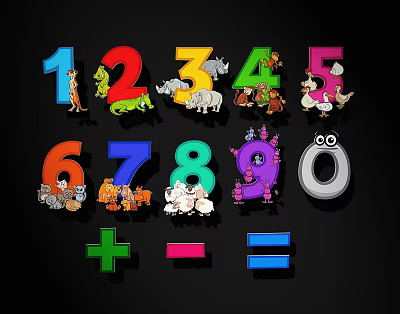 Animal Themed Number Shaped Handles For Kids Room Decor And Learning 3d model