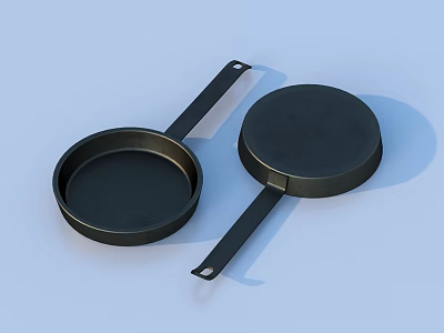Black Round Kitchen Utensils With Handles For Cooking Set Of Two 3d model