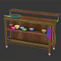 Wooden Kitchen Storage Cart With Multi Tiered Shelves White Bowls Towel And Wheels