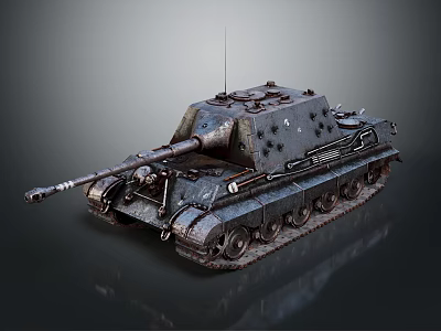 Military Tank with Long Cannon Barrel Tracked Wheels Weathered Armor Surface and Dark Military Paint 3d model