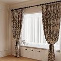Patterned Curtains With White Sheer And Window Sill In Cozy Interior