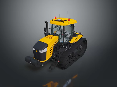 Yellow Tracked Tractor With Red Warning Lights And Modern Cab Structure 3d model