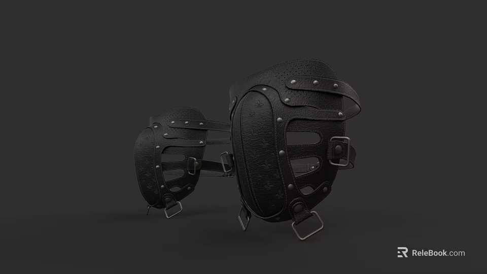 Black Leather Hat With Metal Buckles And Perforated Design For Fashionable Look 3d model 