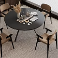 Modern Black Round Dining Table With Four Beige Chairs And Decorative Items 3d model