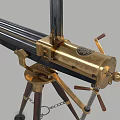 Vintage Multi Barrel Machine Gun With Brass Components And Tripod Stand 3d model