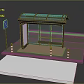 Modern Bus Shelter Structure With Green Roof Glass Panels Bench And Signboard