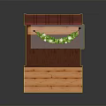 Small Wooden Outdoor Stall With Red Roof And Green Garland Decoration