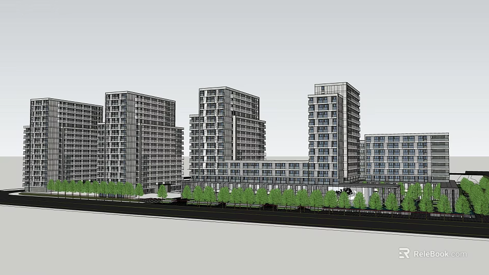 Modern High Rise Residential Buildings With Green Trees And Urban Landscape 3d model 
