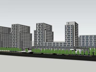 Modern High Rise Residential Buildings With Green Trees And Urban Landscape 3d model