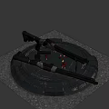 Modern Tactical Rifle with Scattered Bullets on Round Grated Metal Platform