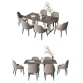 Stylish Modern Rectangular Dining Table Set With 6 Light Gray Chairs And Decorative Vase 3d model