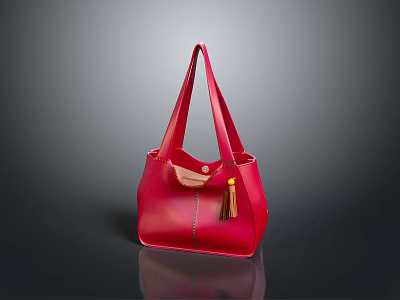 Elegant Red Leather Handbag with Carry Straps and Tassel Detail for Modern Fashion 3d model