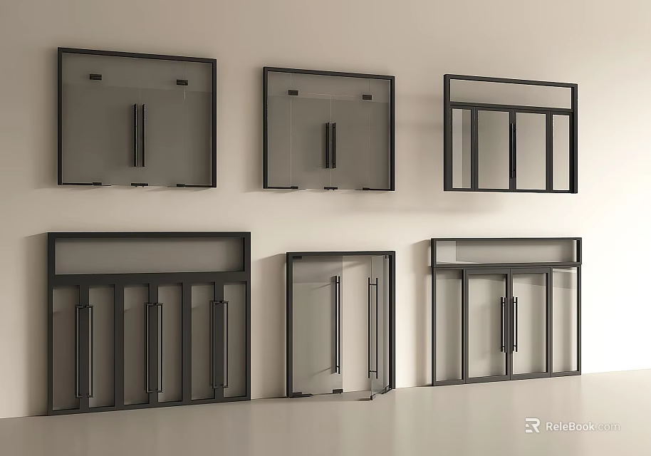 Modern Double Doors With Black Frame Glass Panels And Various Designs 3d model
