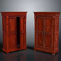 Red Wooden Classic Style Wardrobes With Paneled Doors And Intricate Carvings