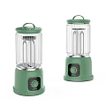 Two Green Cylindrical Electric Heaters With Transparent Protective Mesh And Knob Control 3d model