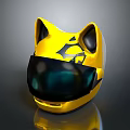 Yellow Cat Ear Shaped Helmet With Black Patterns And Tinted Visor Design 3d model