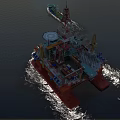 Offshore Oil Drilling Platform Industrial Equipment with Drilling Tower and Crane under Sunset Sky