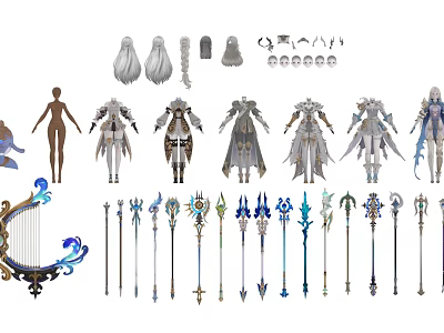 Detailed Game Character Models With Various Costumes Weapons And Accessories Design 3d model