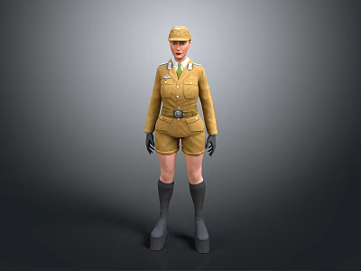 3D Military Character Creature In Yellow Uniform With Hat Gloves Shorts And Boots 3d model