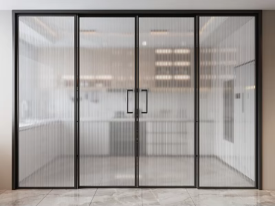 Modern Sliding Ribbed Glass Doors With Black Frame For Contemporary Kitchen Interior 3d model
