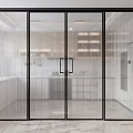 Modern Sliding Ribbed Glass Doors With Black Frame For Contemporary Kitchen Interior