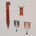 Various Colored Flags With Intricate Patterns On Stands And Wall Mounts