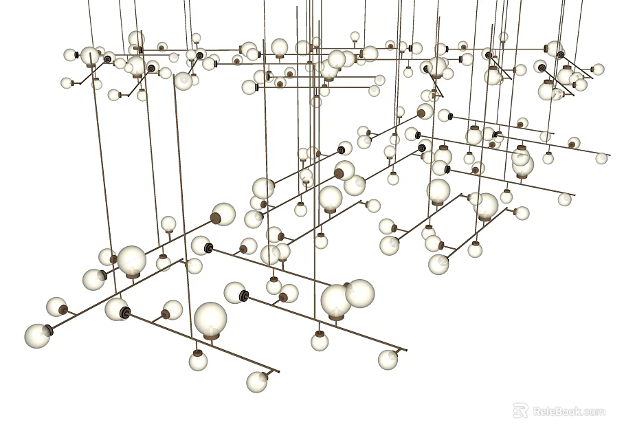 Modern Geometric Chandelier With Glass Balls And Hanging Rods For Interior Decor 3d model 