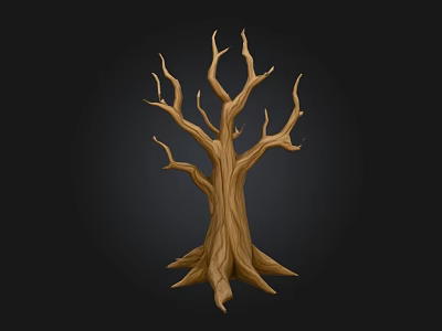 Natural Wooden Dead Tree Sculpture with Stone Accents and Textured Trunk 3d model
