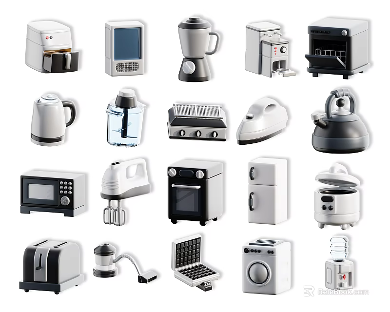 Essential Daily Electrical Appliances For Home Use Including Coffee Maker Toaster Microwave Blender Kettle 3d model 