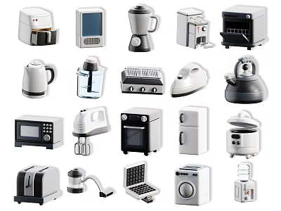 Essential Daily Electrical Appliances For Home Use Including Coffee Maker Toaster Microwave Blender Kettle 3d model