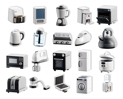 Essential Daily Electrical Appliances For Home Use Including Coffee Maker Toaster Microwave Blender Kettle 3d model