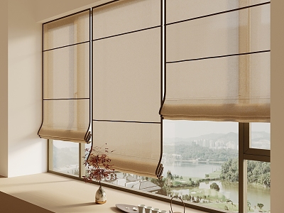 Curtain New Chinese-style Roller Curtain Cloth Curtain Pull Curtain 3d model