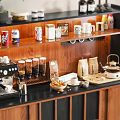Modern Wooden Sideboard Cabinet With Coffee Machine Glassware And Decorative Items