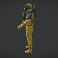 Game Movie Character In Yellow Protective Suit With Gas Mask And Harness Equipment