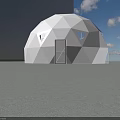 White Geodesic Tent Structure With Door And Windows Under Blue Sky 3d model