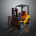 Yellow and Orange Forklift with Cab and Front Forks on Dark Background