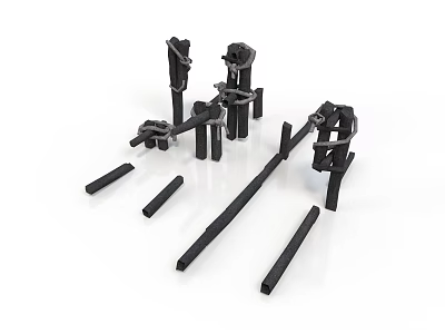 Black Metal Mechanical Components With Various Shapes And Structural Parts 3d model