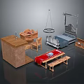 Wooden Furniture Pieces Including Table Chair Bench Metal Bed Frame And Storage Box