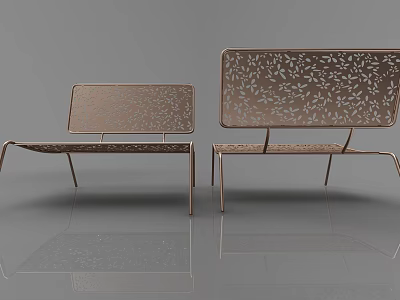 Two Modern Leisure Chairs With Metal Frame And Perforated Leaf Pattern Backrest 3d model