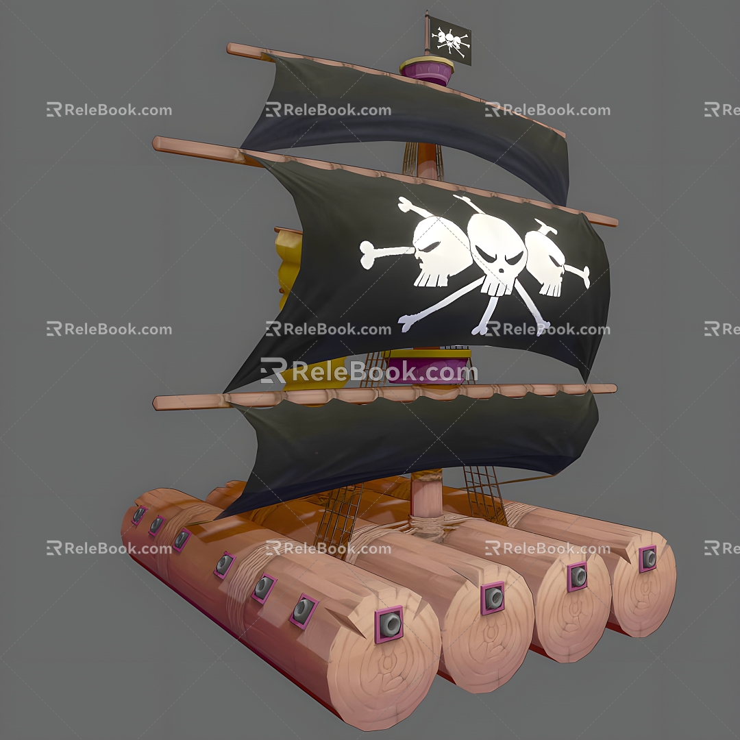 One Piece Black Beard Raft One Piece Animation Movie Game Sailing Boat Raft Boat 3d model