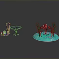 Elegant Round Table And Chairs Furniture Set With Cake And Blue Glow