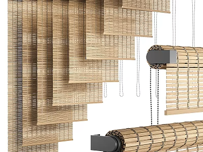 Natural Bamboo Blinds With Various Rolled And Extended Styles For Interior Design 3d model