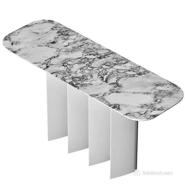 Modern Dining Table with Marble Top Natural Veins and Sleek White Legs 3d model 