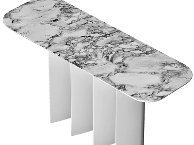 Modern Dining Table with Marble Top Natural Veins and Sleek White Legs 3d model
