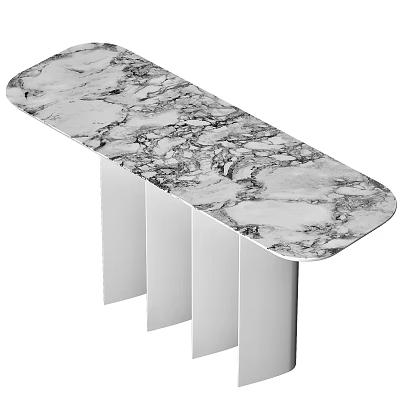 Modern Dining Table with Marble Top Natural Veins and Sleek White Legs 3d model