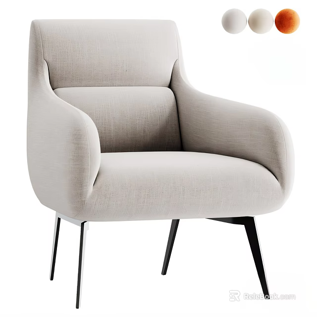 Modern Stylish Accent Chair with Light Gray Fabric Black Metal Legs and Armrests 3d model 