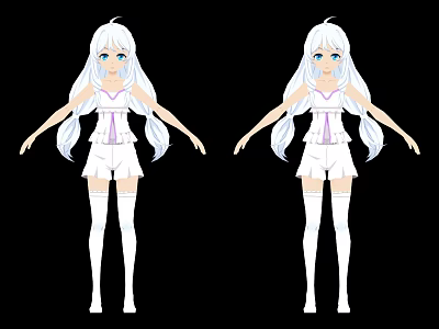 Game Anime Character Featuring White Long Hair Blue Eyes White Outfit And Thigh High Socks 3d model